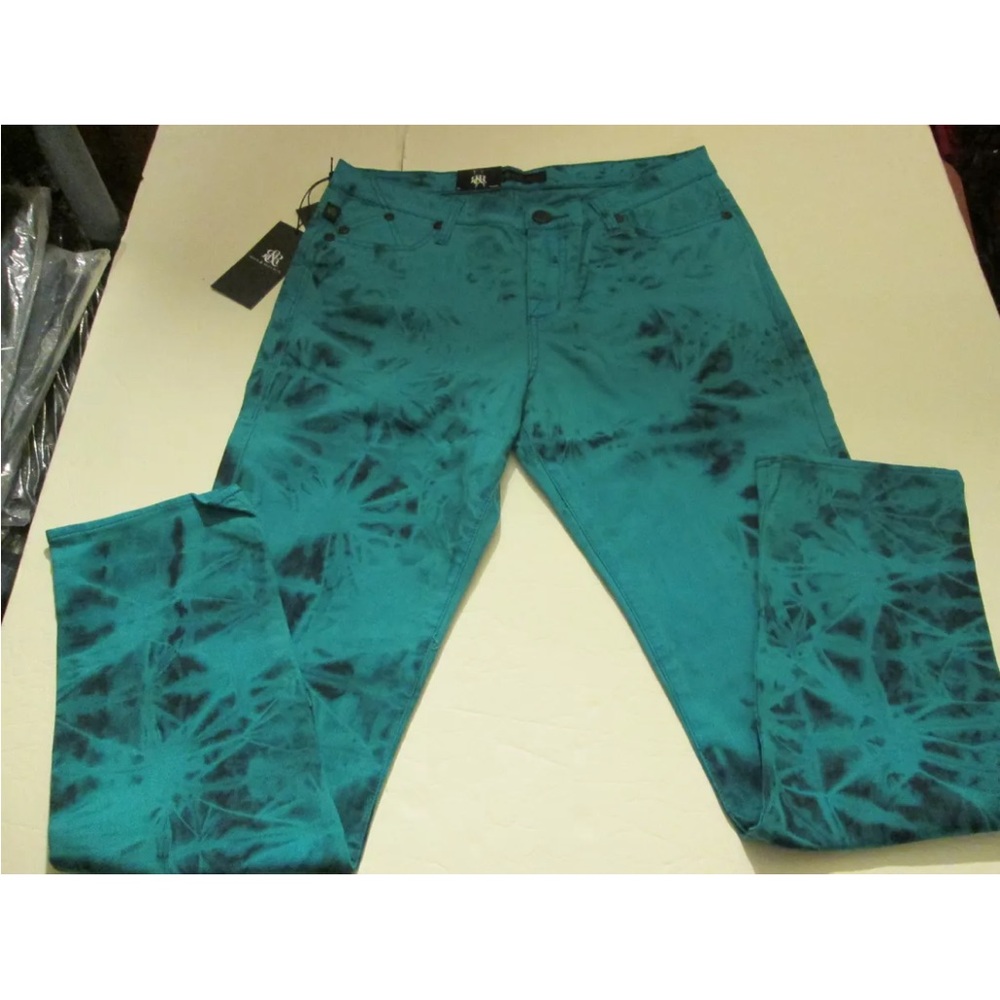 Rock & Republic Berlin Skinny Jeans Women's Size 2 Low Rise Teal Tie Dye Denim
